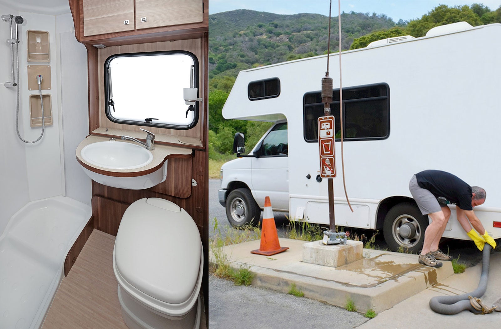 Portable RV/camper toilet and holding tank setup in Groton, Connecticut